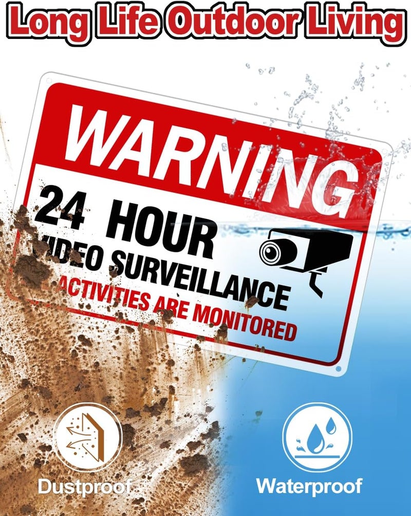 multiwins Video Surveillance Sign, 4-Pack 12"x 8" Security Camera Signs, Reflective and Waterproof Material 24 Hour Surveillance Sign For Home/Business - Image 4